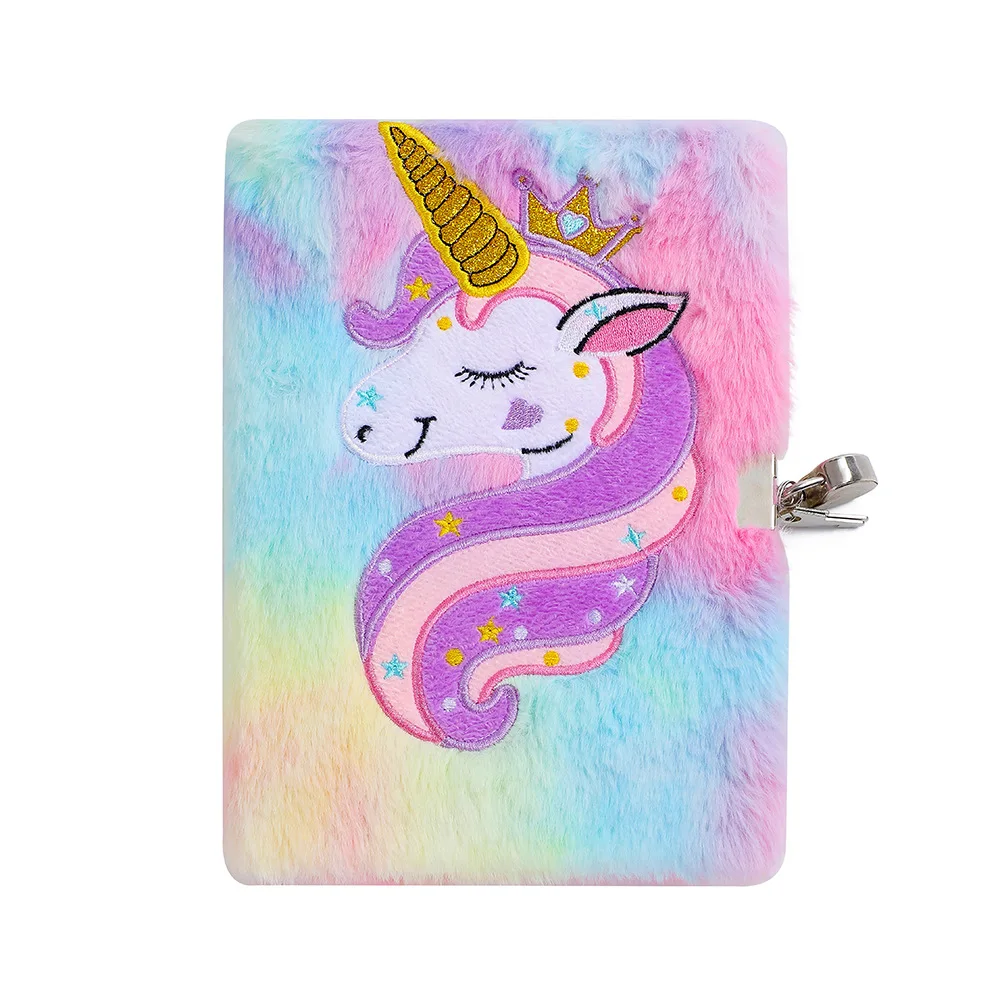 Children's Plush Lockable Diary with unicorn Cartoon Journal Notebook 2024 for Gifts