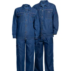 In Stock Fast Send Denim Work Clothes Set Jacket and Pants with Reflective Durable Summer Workwear Uniforms
