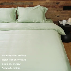 60 Solid Ultra-Smooth Natural Bamboo 4-Piece Bedding Set Plain Dyed Flat Bed Sheets Wool Filling Woven Technique Cooling