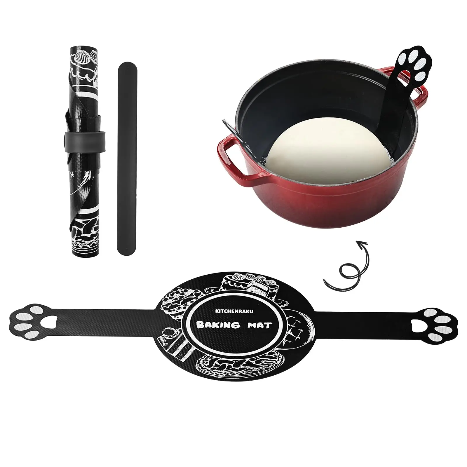UK Ontworpen - 1 Siliconen Brood Sling voor Dutch Oven - Herbruikbare Brood Mat - Hittebestendige Hollandse Oven Liners w/Lange Handgrepen - Non-Stick Brood Siliconen Mat - Zuurdesem Brood Bakken