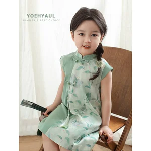 YOEHYAUL X4401 Summer Baby Kids Girl Qipao Dress for Kids 4-5 Girls Wholesale Chinese Style Floral Child Cheongsam Girls Toddler