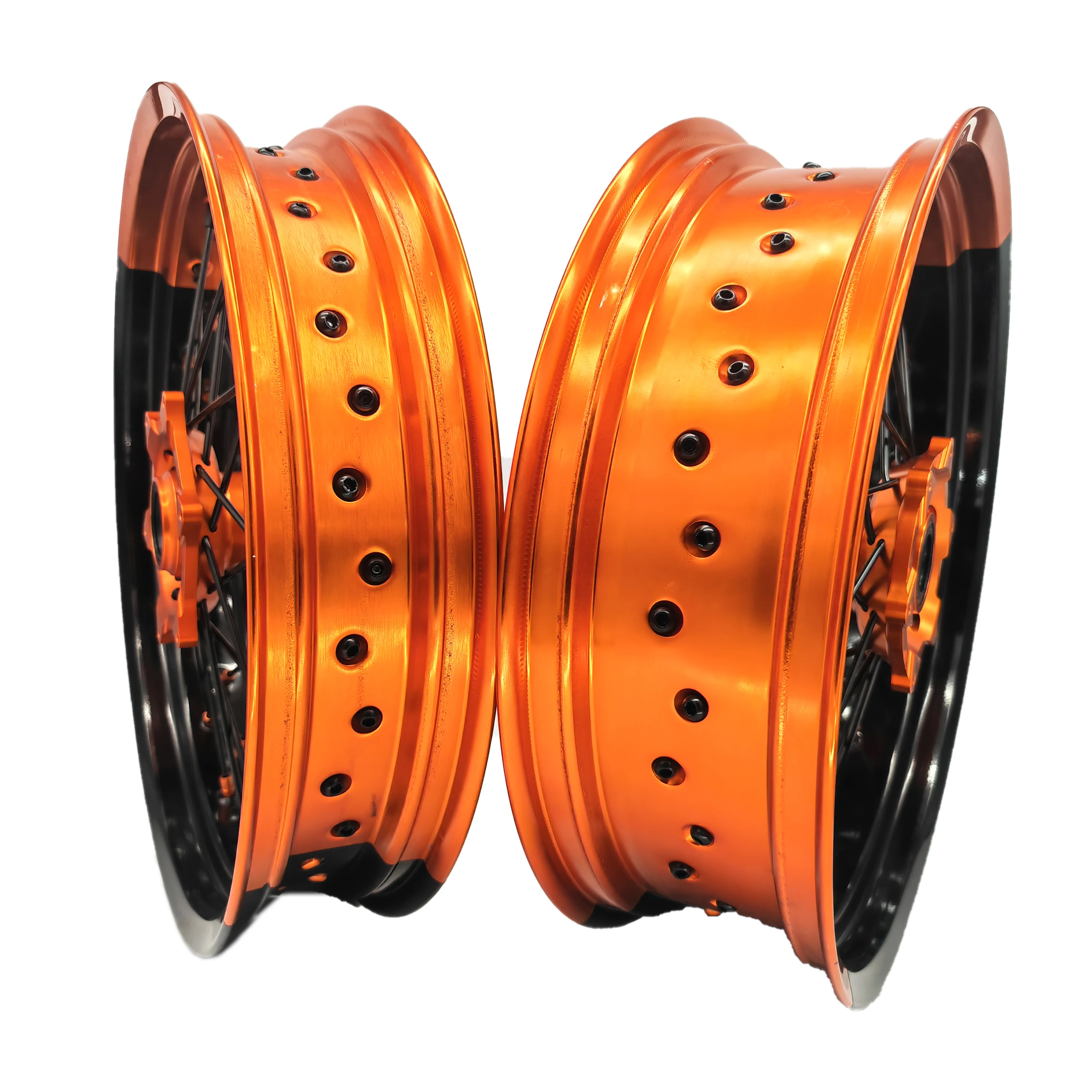 KTM Supermoto Wheel Set, CNC Machined, Orange Rims, OEM