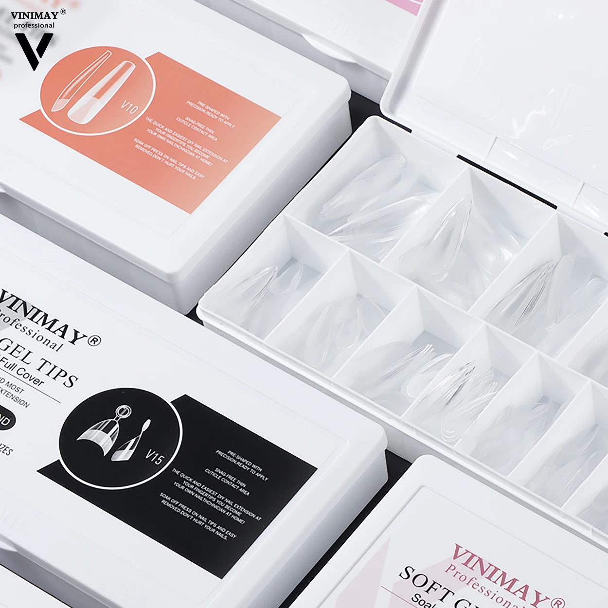 Vinimay 8 typer Gel X negletipper bløde fuld halvdækkende dobbeltformål negletipper kiste korte mandler firkantede negletipper 600 stk. engros