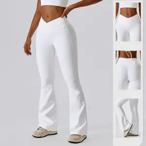 Women's High Waist Cross Yoga Bell Bottoms Casual Dance Sports Wide Leg Pants with Hip Lifting Fitness Tights Micro Bell Bottoms