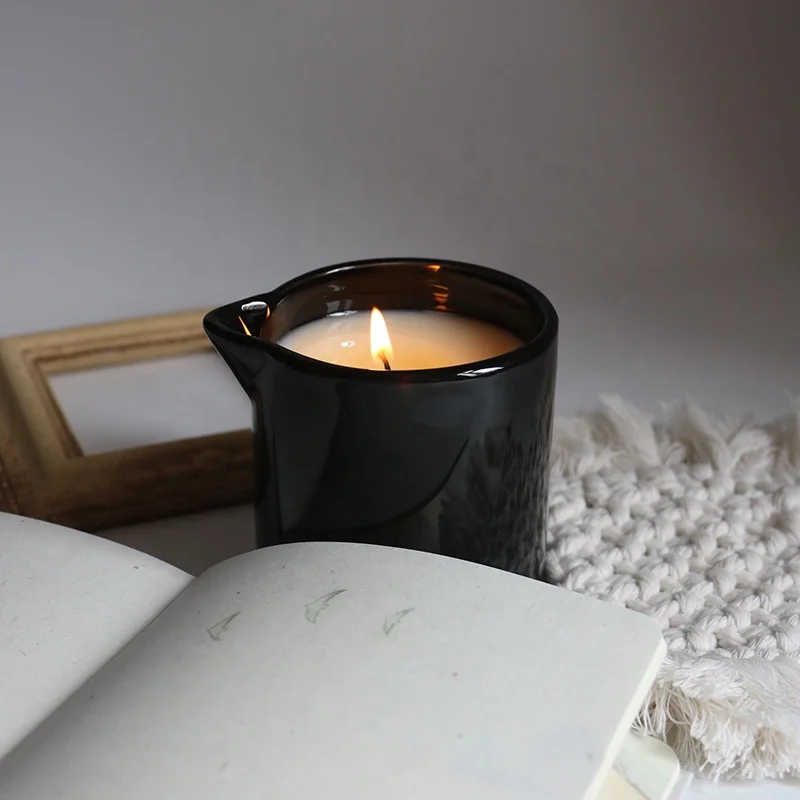 High in Shea Butter No Paraffin Wax Natural Massage Candle Jar Black