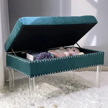 Wholesale Long Ottoman Stool Fashion Luxury Hot Sale Comfortable Footstool Ottoman Bench Velvet Shoe Change Stool