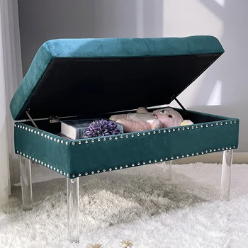 Wholesale Long Ottoman Stool Fashion Luxury Hot Sale Comfortable Footstool Ottoman Bench Velvet Shoe Change Stool