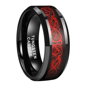 Coolstyle Jewelry 8mm Carbon Fiber Dragon Inlay Black Tungsten Ring Men Women Trendy Engagement Wedding Band Comfort Fit