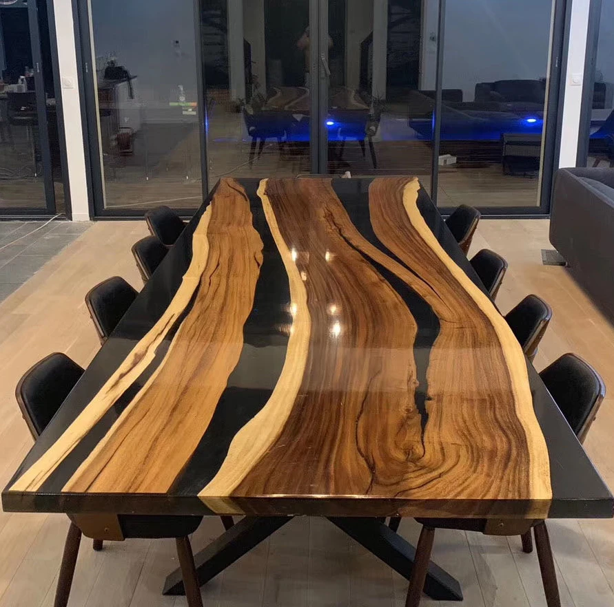 Walnut Wood High End Special Design Dinner Clear Water Blue River Epoxy ...