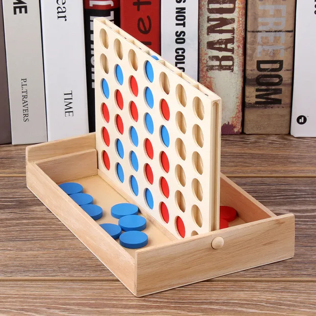 Connect 4 in a Line Board Game Children Educational Toys Wooden Foldable Kids Children Line up Row Board Toy Bingo Game