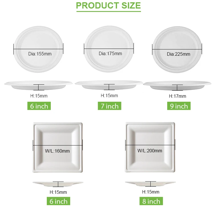Restaurant Leakproof Compostable Sugarcane Round Pulp Plate Disposable Bagasse Plate