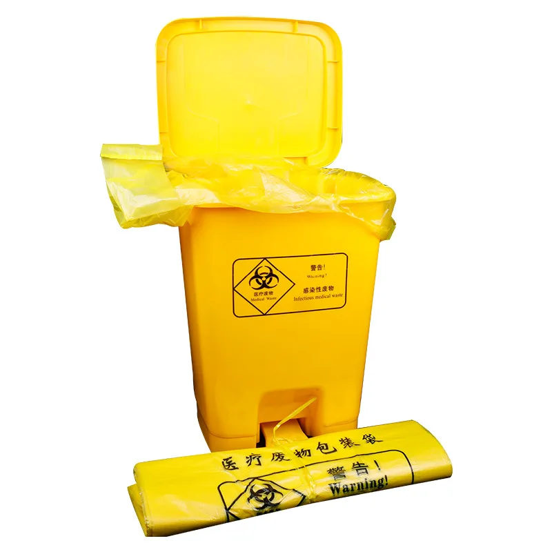disposable plastic LDPE HDPE yellow red biohazard waste bags T shirt infectious trash bags with W cut handle