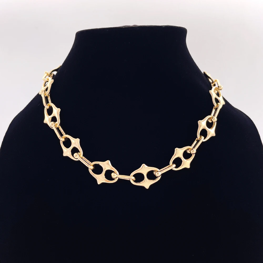 product factory custom 18k gold plated womens geometric chain choker necklace classic style alloy jewelry anniversary wholesale-4