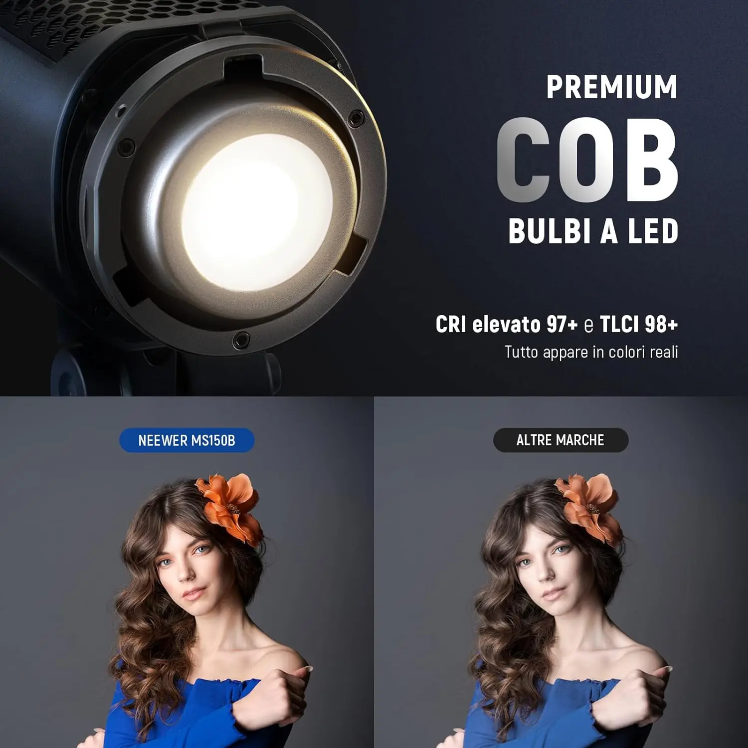 Projecteur LED NEEWER MS150B 130W COB - Bicolore 2700K-6500K, Contrôle APP/2.4G, Monture Bowens