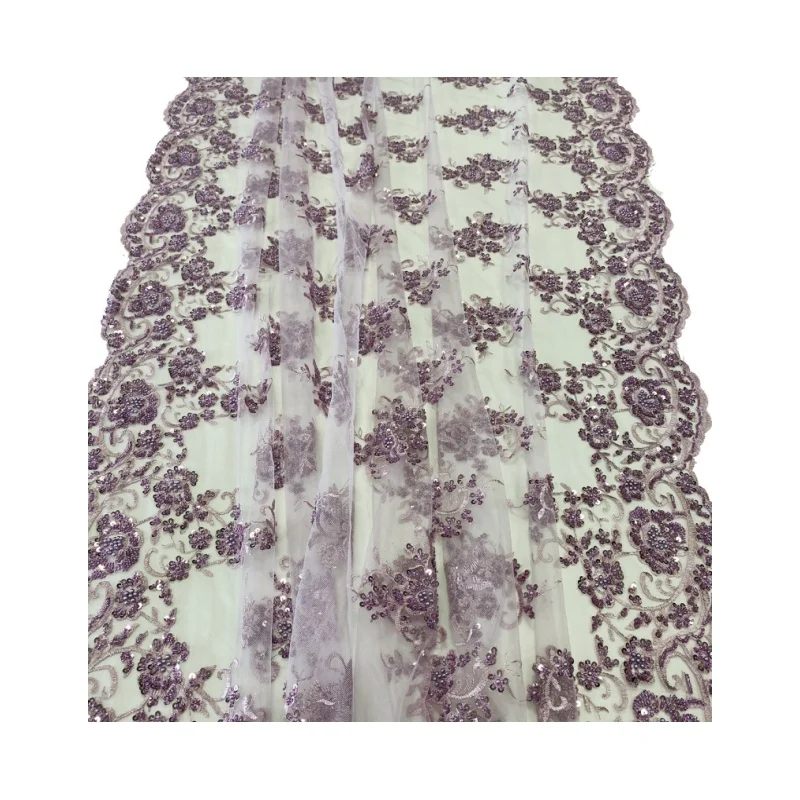 beaded dress material Exclusive Silver Bridal Iridescent Beaded Embroidery Lace Fabric Premi –  NEXTSTYLE FABRICS main image 0