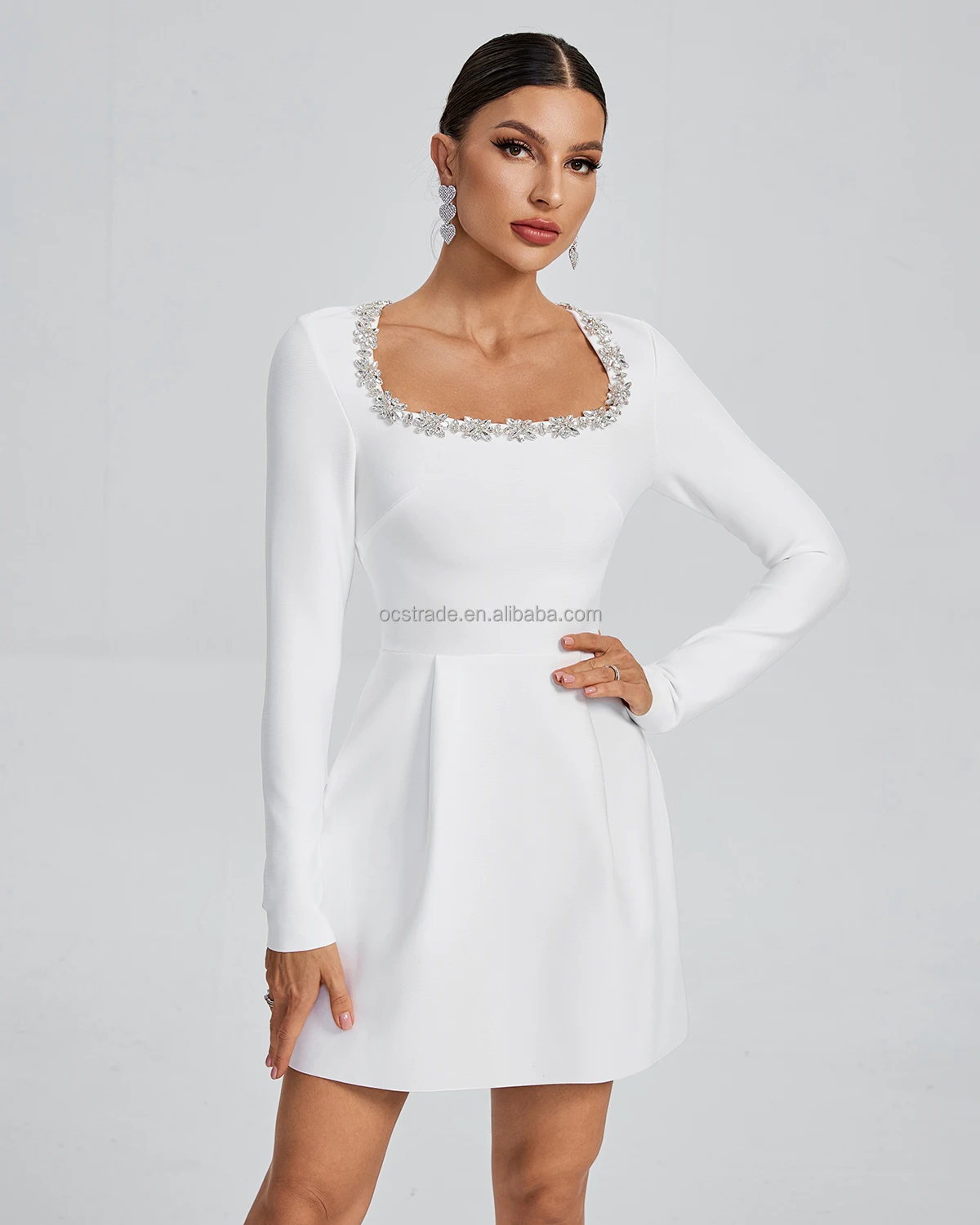Ocstrade Fall Long Sleeve White Bodycon Party Dresses