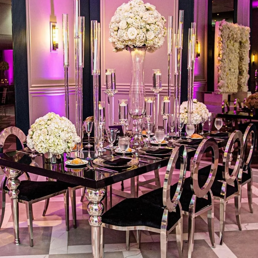 Metal Stainless Steel Three 3 Balls Legs Rectangle Shape Black Mdf Top