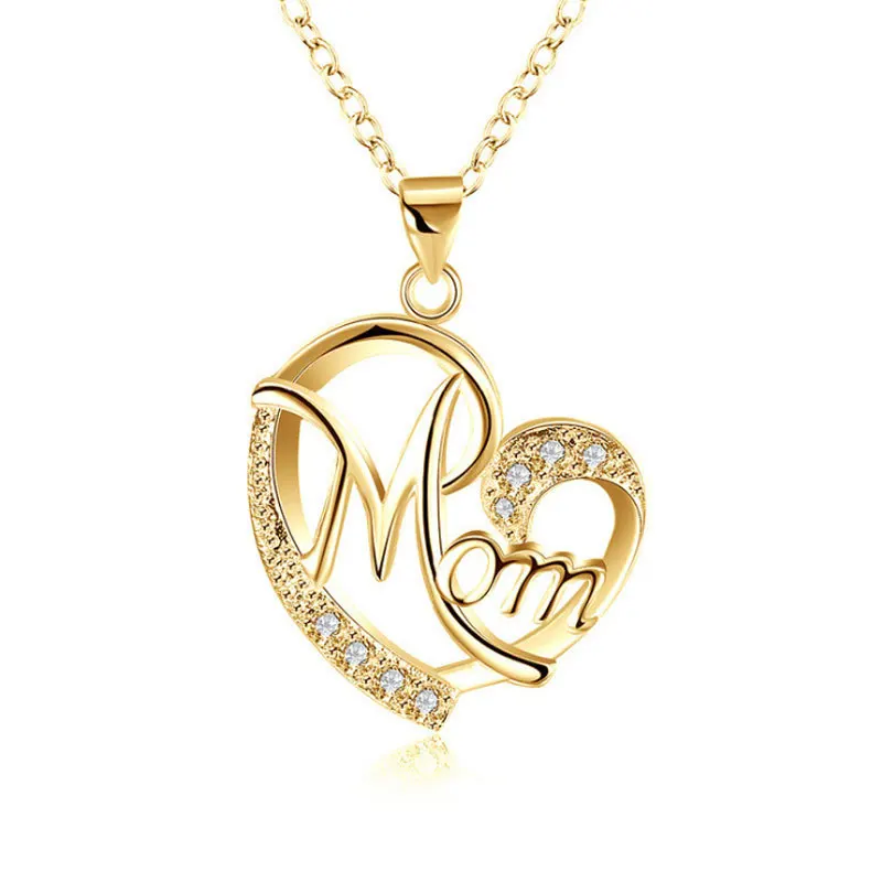 Hot Mother's Day Gift Letter Mom Crystal Heart Pendant Necklace Luxury ...