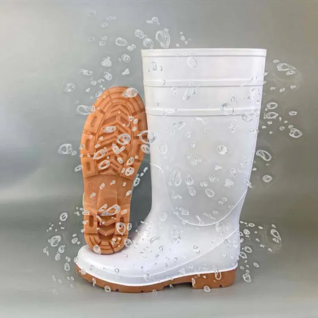 2024 Hot Sale Unisex PVC Waterproof Industry Kitchen Shoes Anti-Slip Wear-Resistant White Food And Hygiene Work Water Rain Boots