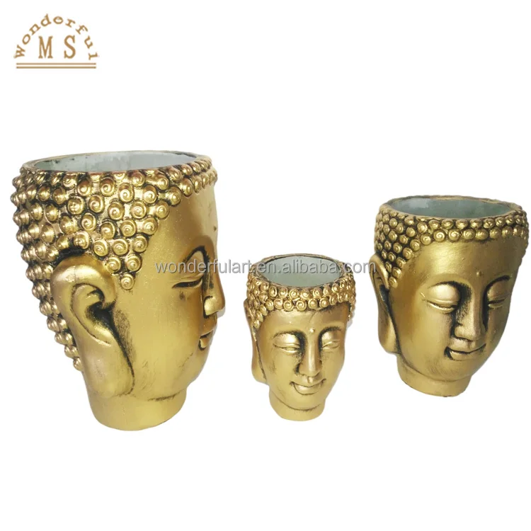 Oem ceramic Golden Buddha human face succulent flower pot&planter dolomite vase souvenir gifts home decor table ornament