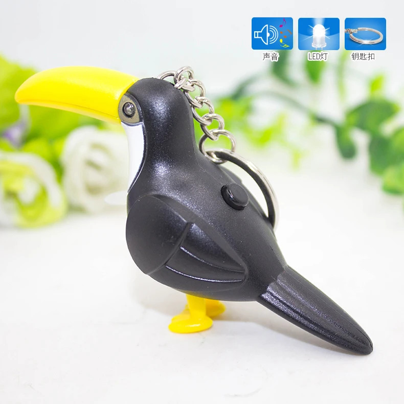 Newest Toucan Keychain With LED Light Sound Bird Keyring for Gift Promotion