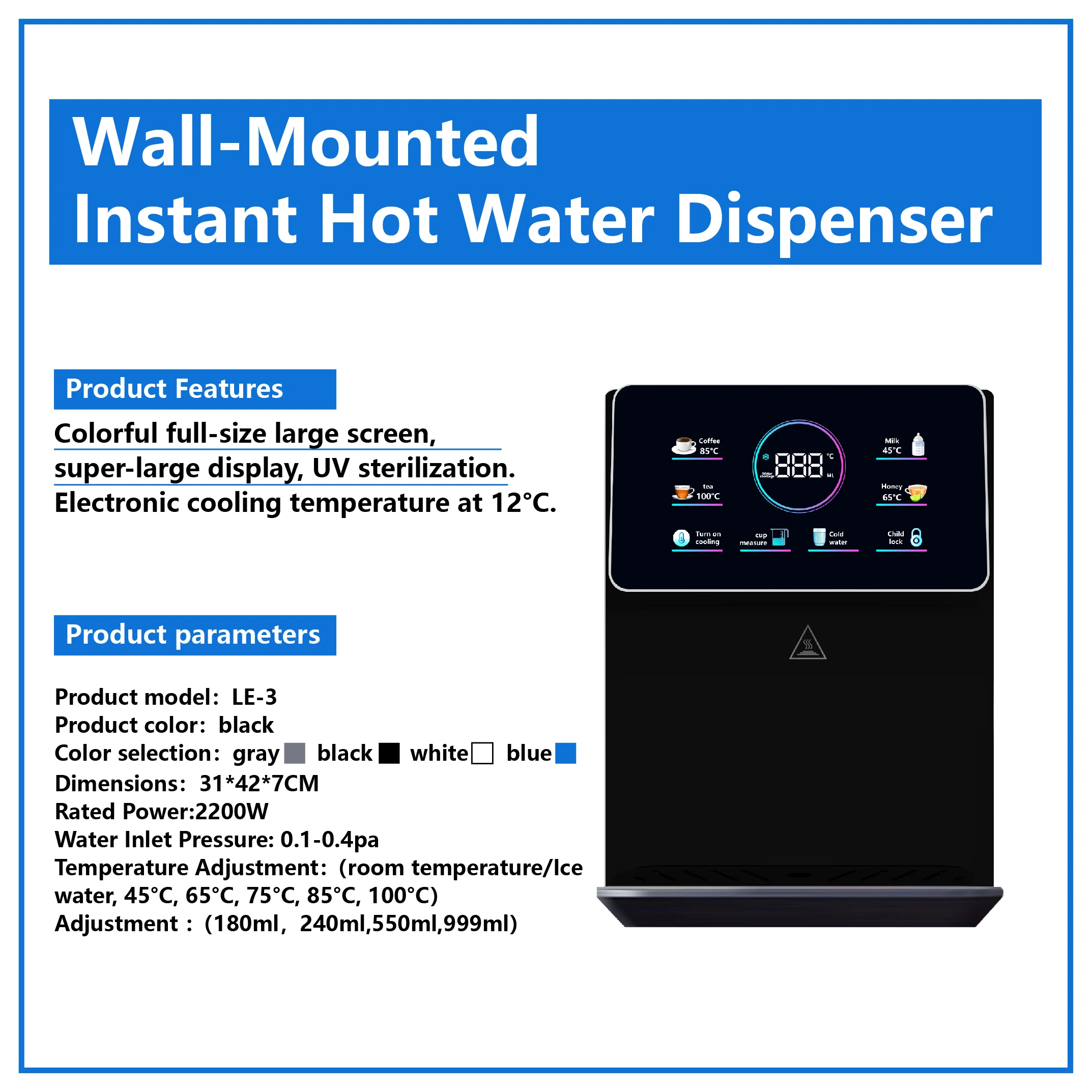 Intelligent Electric Home Water Purifier Customized Single Straw Stand Wall-Mounted Dispenser Fast Hot & Ice Water Availability