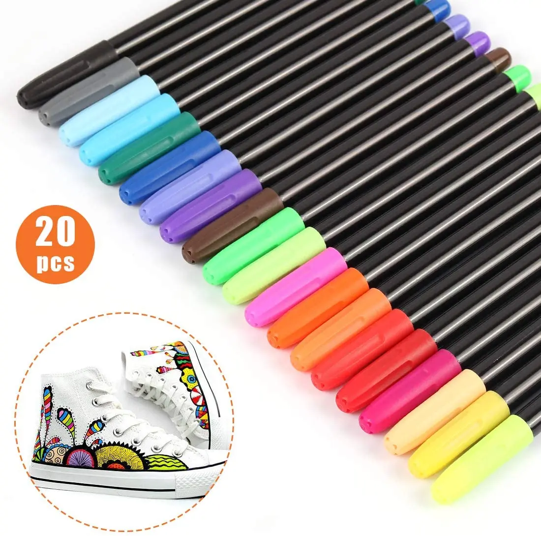 Zenacolor 20 Fabric Markers Pens Set - Non Toxic, Indelible and Permanent  Fabric Paint Fine Point Textile Marker Pen - Pens Fine Point Tip