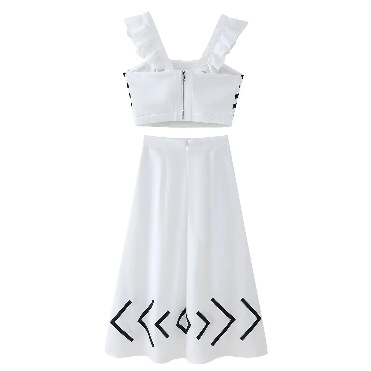 TWOTWINSTYLE Vintage Two Piece Set Short Tops High Waist a Line Long Skirts Sets for Women