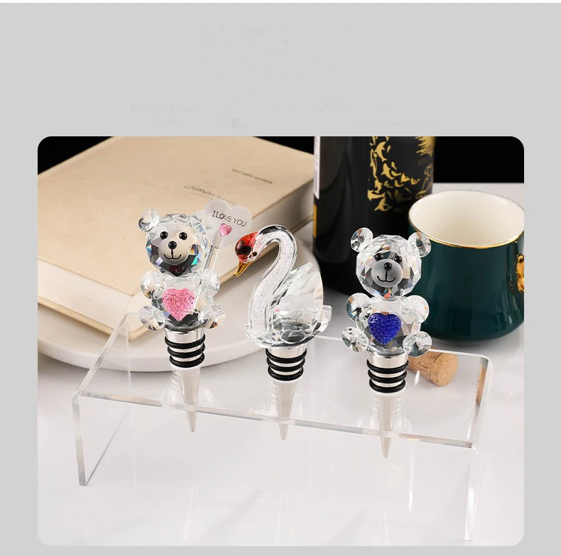 product factory wholesale bear and swan design metal wine stopper crystal bottle stopper for wedding return gift-32