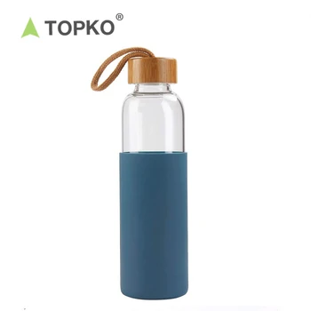 TOPKO 550ml eco-friendly bamboo lid silicone sleeve durable borosilicate glass water bottle