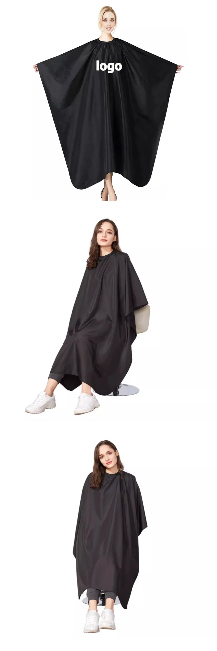 Custom Logo Polyester Waterproof Salon Haircut Black Cape Gown For Men