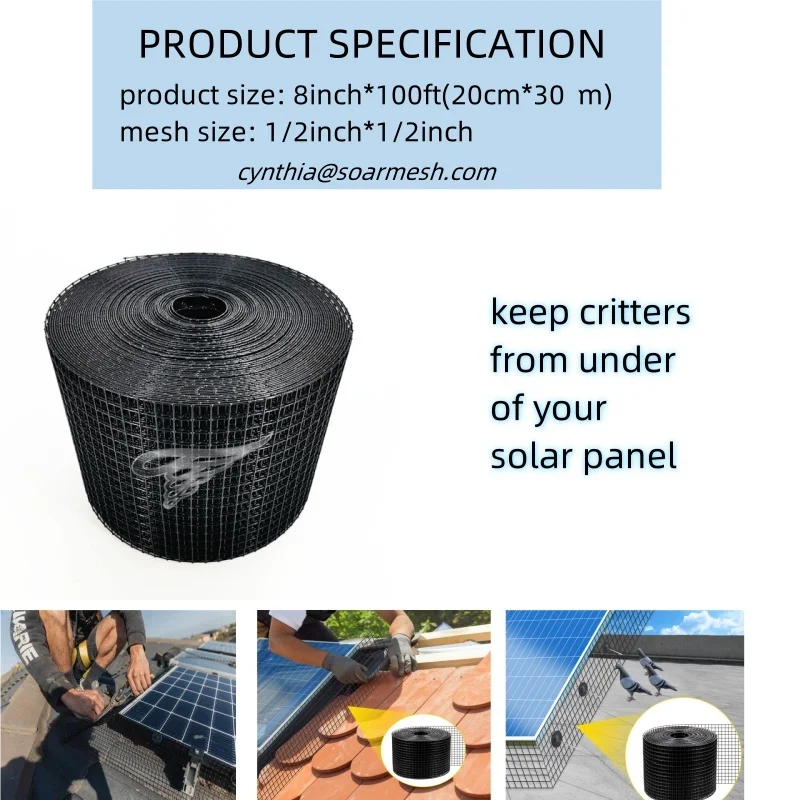Solar Fence Mesh 8"x30m 1.5mm - Galvanized Steel Solar Panel Critter Guard Bird Proofing Barrier Mesh Animal Protection Net