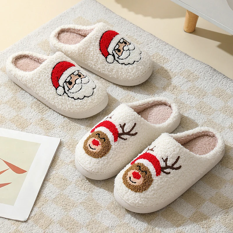 Winter Cheap Custom Available Plush Christmas Slippers Fluffy Santa ...