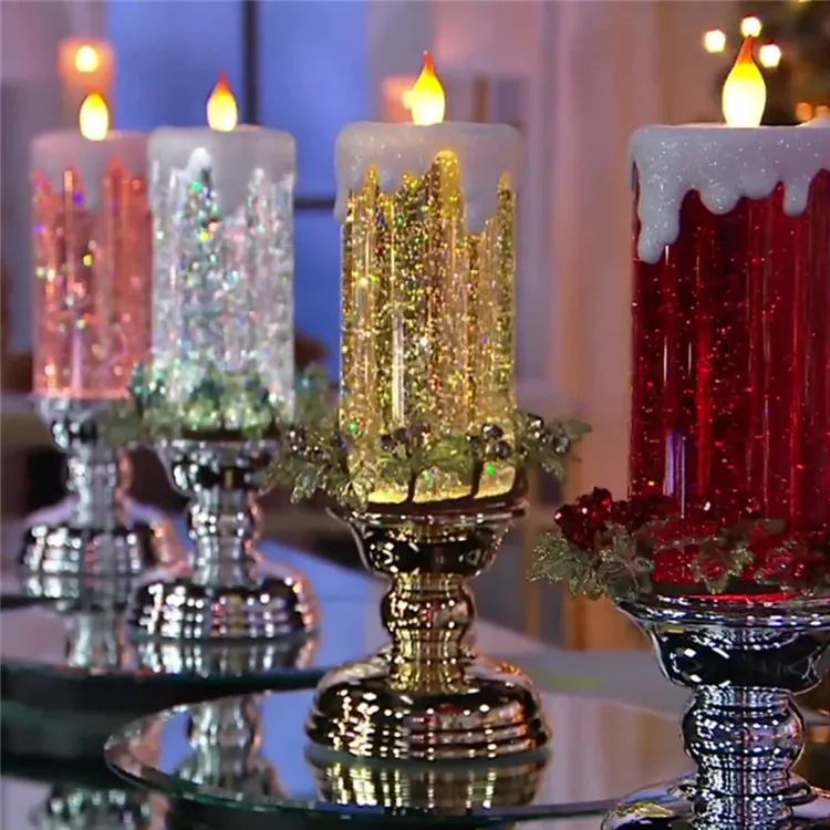 Rechargeable Colour Electronic LED Waterproof Candle With Glitter Colour Changing LED Water Candle Drop Shipping