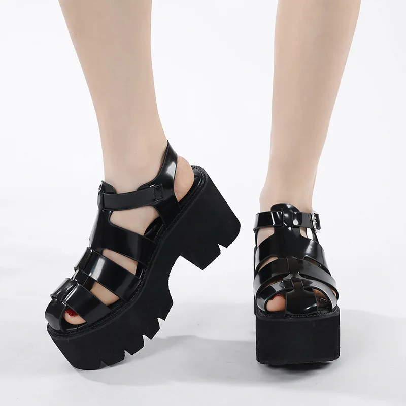 TOKYO BLACK PLATFORM SANDALS Sサイズ Busy Girl YD4805 Black Women Sandals - Punk Goth Style