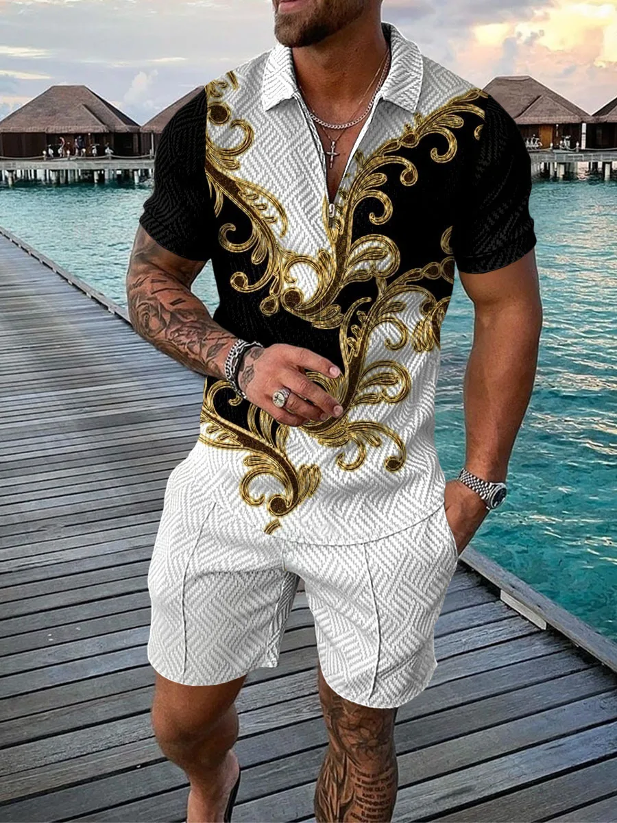 Man's Sport Printed Suit Short Pant Elastic Waist Band Two Pieces of Set gallery 2