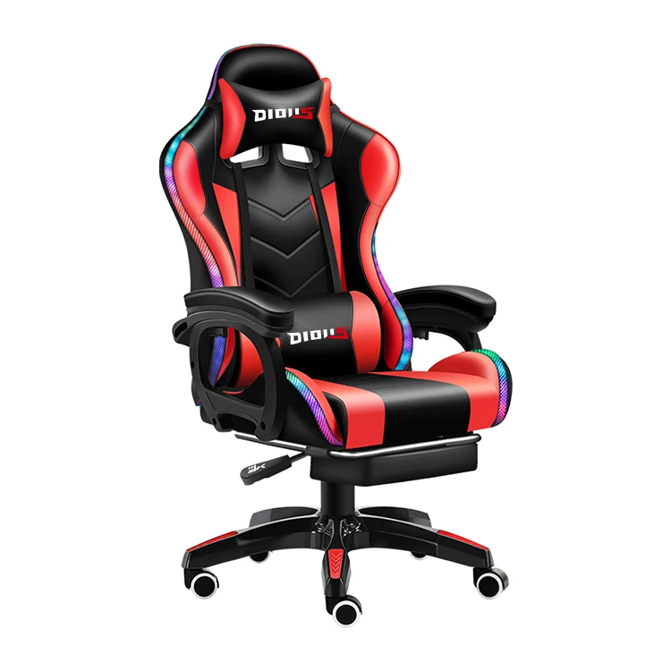 2021 Customized Black Leather with Light Sillas Gamer Led rgb Gaming Chair