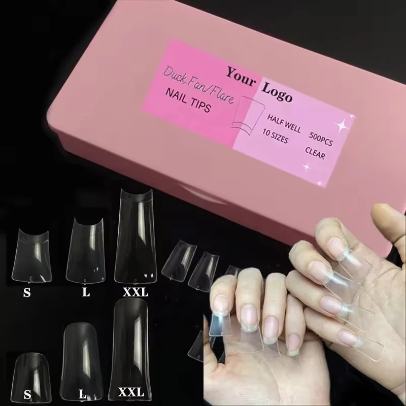 ダックフィートネイルチップカスタムピンクボックスフルカバー人工偽