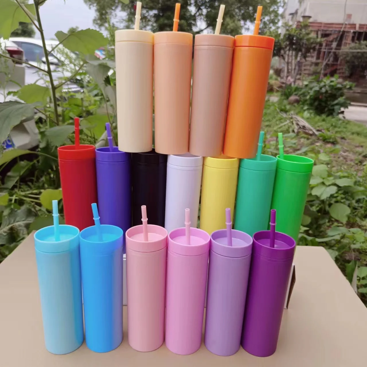 Wholesale Eco Friendly 16oz 500ml Acrylic Color Coffee Mugs Drinking Double  Wall Plastic Cups Matte Plastic SKINNY Straw Tumbler| Alibaba.com