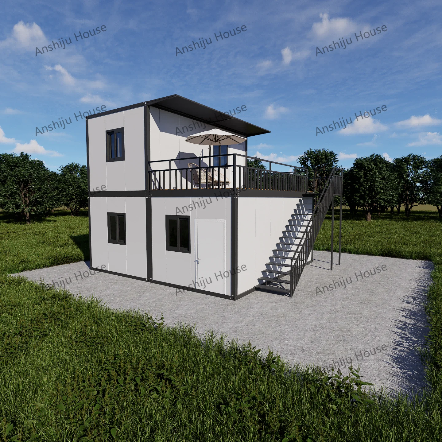 Two Story Glass Office Prefab Container House 20 ft  40ft  Prefab Smart Shipping Detachable Container House