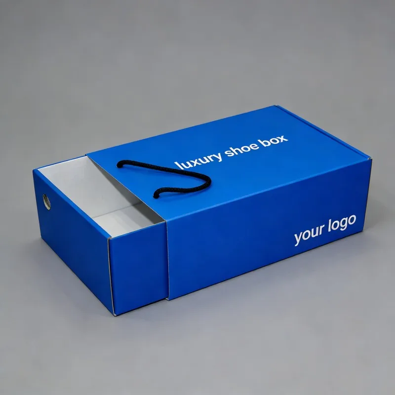 リサイクル可能なスポーツシューズ用紙製ボックス（ロープ付き）、高級感のあるフルカラー印刷引き出し式ボックス（子供用シューズボックス向け）、大豆インク使用シューズボックス