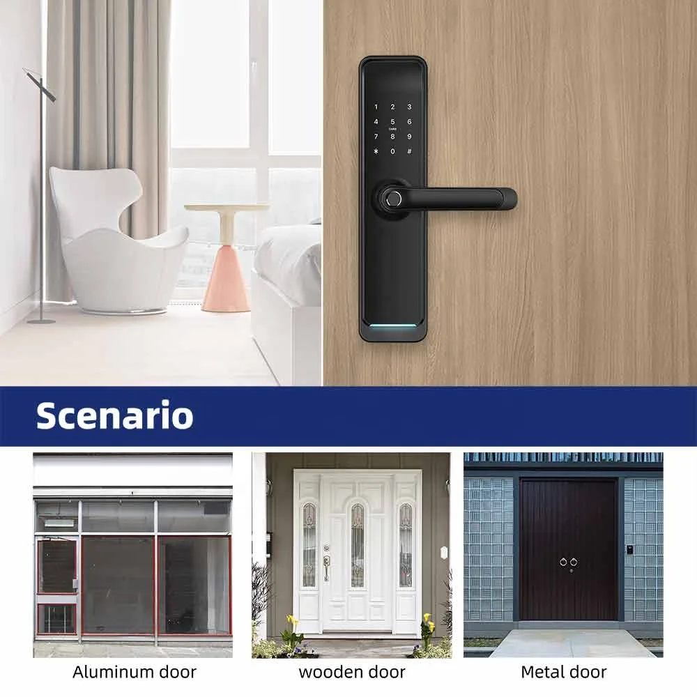 Home Security WIFI BLE APP QR Card Fingerprint Door Lock Digital Lock Intelligent Electric Smart Door Lock