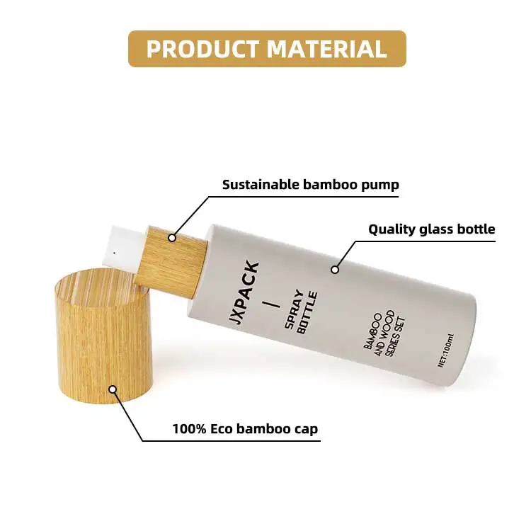 Empty Bamboo Cosmetic Packaging 30ml 40ml 50ml 100ml 120ml Frosted Lotion Pump Glass Spray