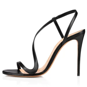 Elegant Black Open Toe Stiletto High Heels Slip on Strappy Sandals Party Modern Ladies Heeled Shoes
