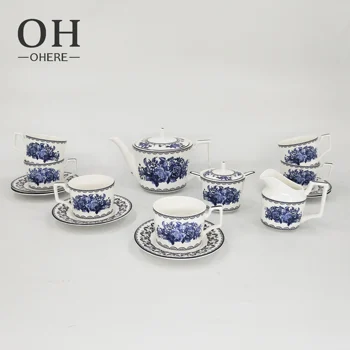 Ohere coffee utensils set 15 pieces total luxury coffee cup and saucer blue flowers for wedding dinnerware sets tea cups