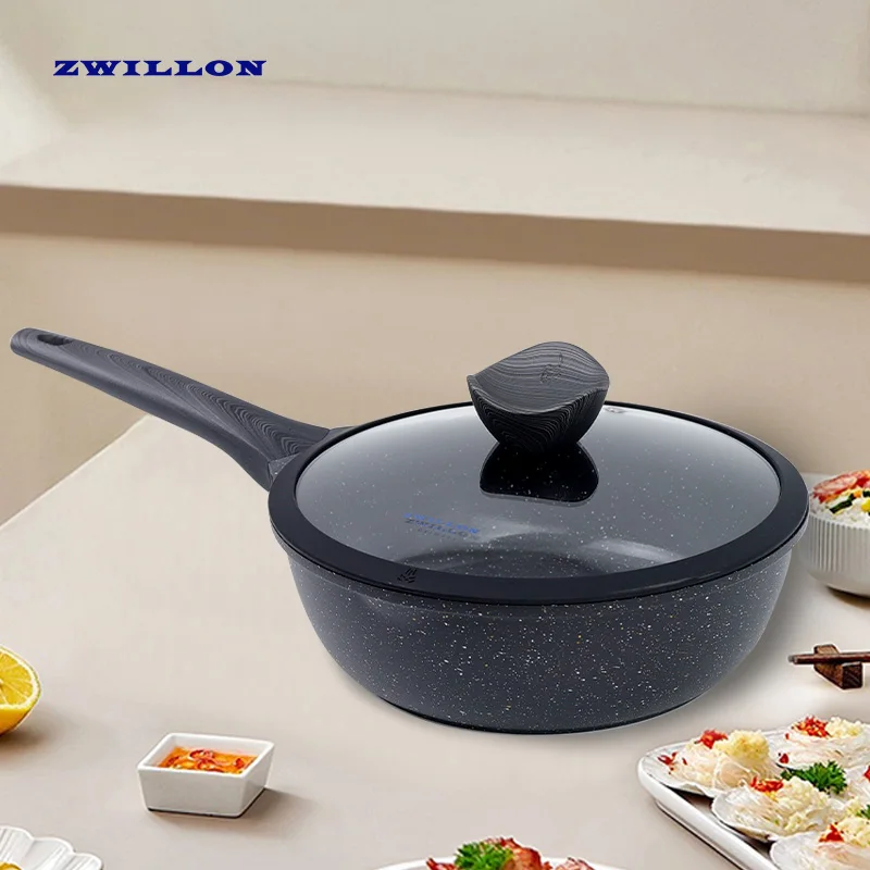 Frying Pan Deep Granite Removable Handle with Glass Lid Chinese Aluminum Alloy Samosa Chicken Non Stick Woks and Stir Fry Pans