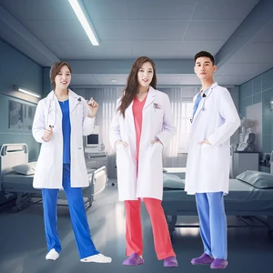 Reusable Washable White Lab Coat Medical Hospital Uniforms for Men Women Doctor's Coat Made of Polyester Cotton Blended Fabric