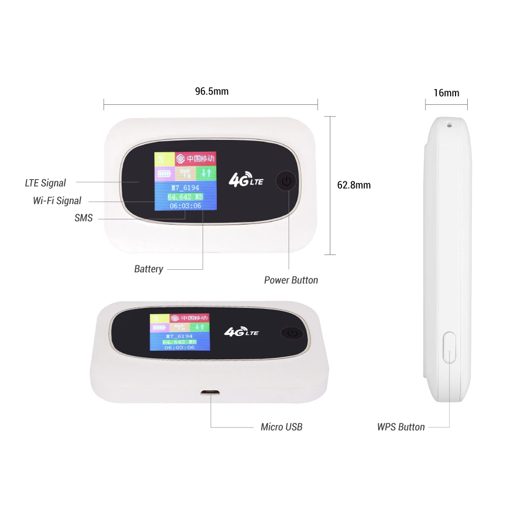 4G LTE Qualcom Chipset MDM9207 Global Bands 300M Hotspot Mobile WiFi Portable Router Pocket Wi-Fi Unlock SIM Multi-language UI