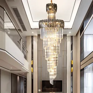 Modern Luxury Crystal Chandelier Simple Style LED Fixture for Hotel Long Living Room Iron Professional Project Installation