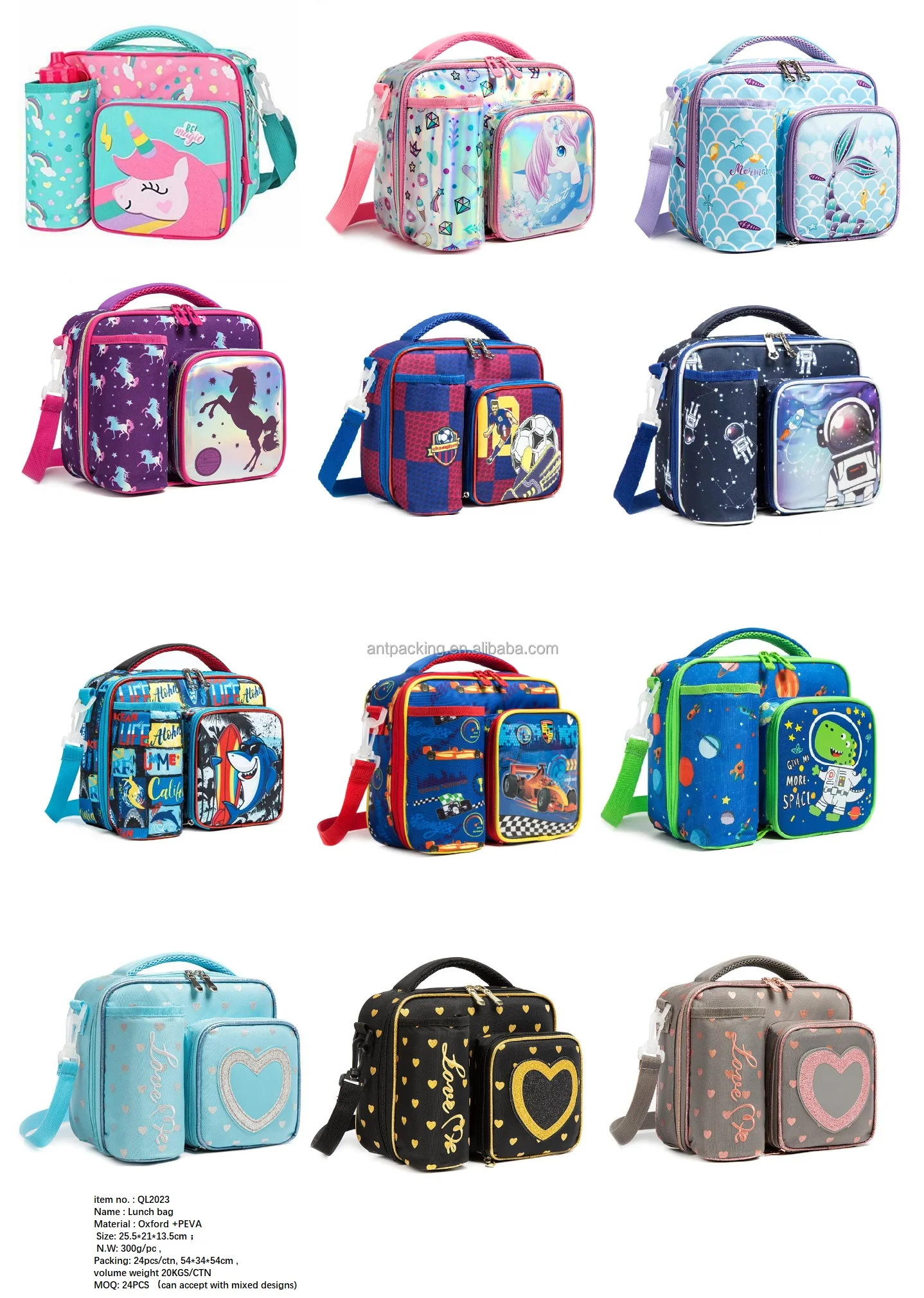 Cute Cartoon Back-to-School Gift Oxford Insulated Waterproof Thermal Lunch Box Bag Unicorn Dinosaur Space Mermaid Design Kids